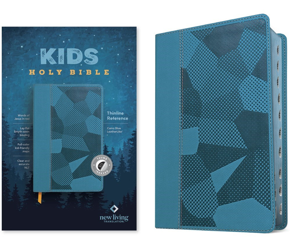 NLT Kids Holy Bible Thinline Reference Edition-Camo Blue Leatherlike Indexed