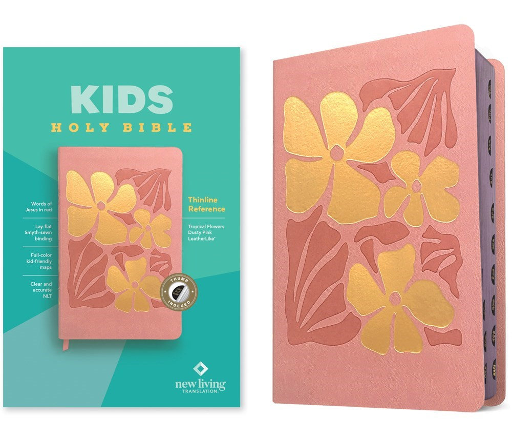 NLT Kids Holy Bible Thinline Reference Edition-Dusty Pink Tropical Flowers LeatherLike Indexed