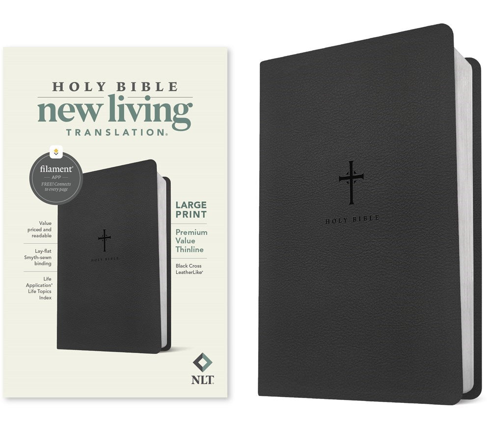 NLT Large Print Premium Value Thinline Holy Bible Filament Enabled Edition-Black Cross LeatherLike