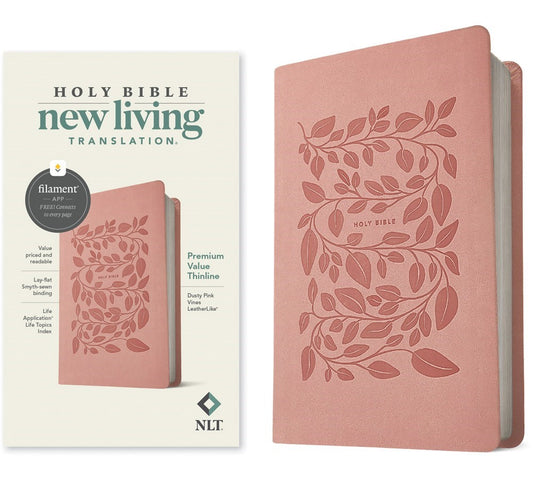 NLT Premium Value Thinline Holy Bible  Filament Enabled Edition-Dusty Pink Vines LeatherLike