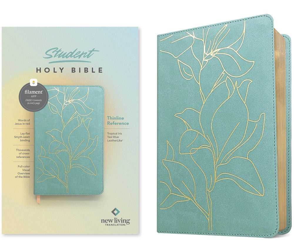 NLT Student Thinline Reference Holy Bible Filament-Enabled Edition-Teal Blue Tropical Iris LeatherLike