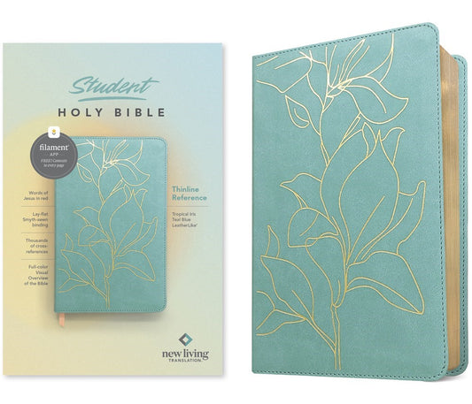 NLT Student Thinline Reference Holy Bible  Filament-Enabled Edition-Teal Blue Tropical Iris LeatherLike