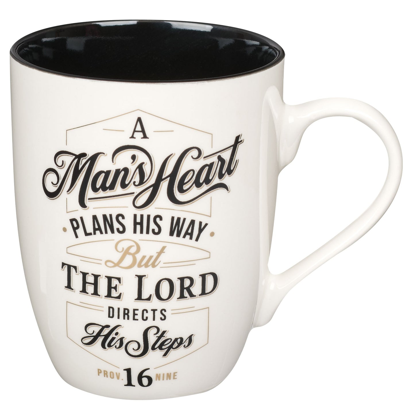 Mug-Budget-A Man's Heart (Proverbs 16:9)-White/Black (MUG1068)
