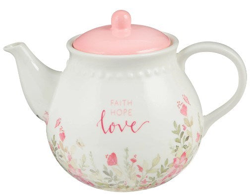 Teapot-Pink Floral-Faith Hope Love