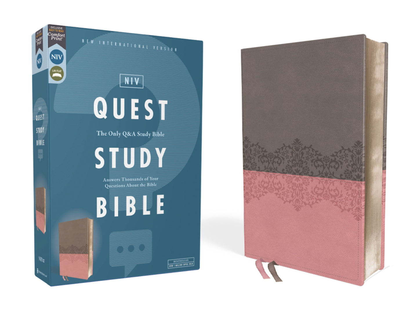 NIV Quest Study Bible (Comfort Print)-Gray/Pink Leathersoft