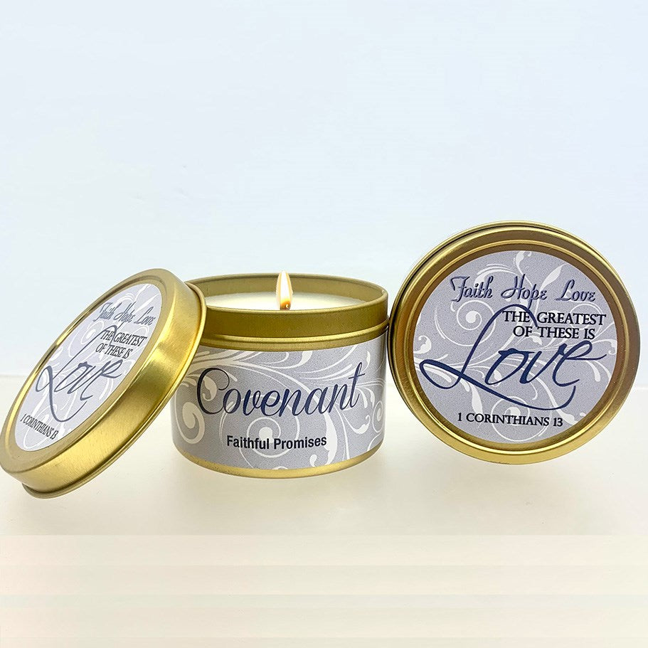 Candle-Covenant w/Scripture Gold Tin-6 Oz