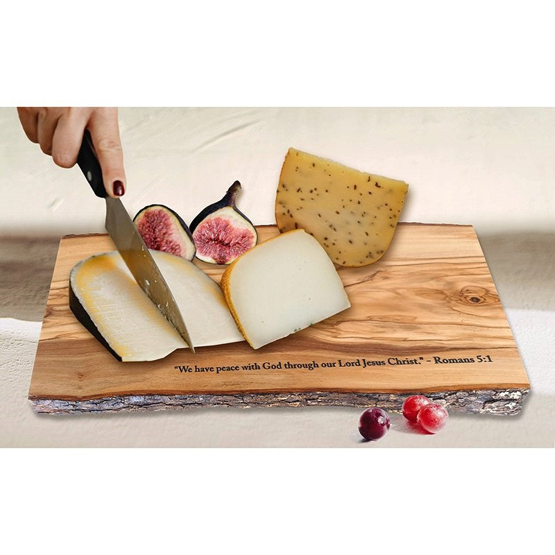 Charcuterie Board-Romans 5:1/We Have Peace With God Through Our Lord Jesus Christ (8" x 18" x 1") (#71191)