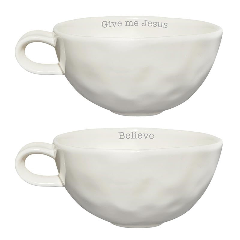 Mug Set-Hand Thrown-Believe/Give Me Jesus (10 Oz) (Set Of 2)