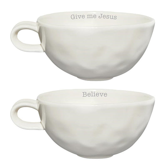 Mug Set-Hand Thrown-Believe/Give Me Jesus  (10 Oz) (Set Of 2)