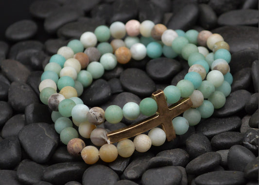 Bracelet-Eden Merry-Three Strand-Amazonite-Cross