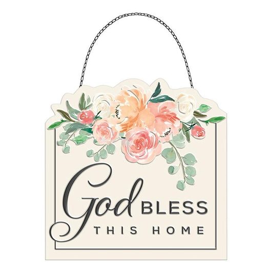 Wall Plaque-Tin-God Bless This Home (5" x 5")