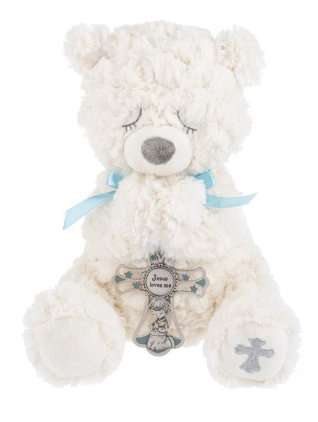 Plush-Serenity Bear With Crib Cross-Blue (11")