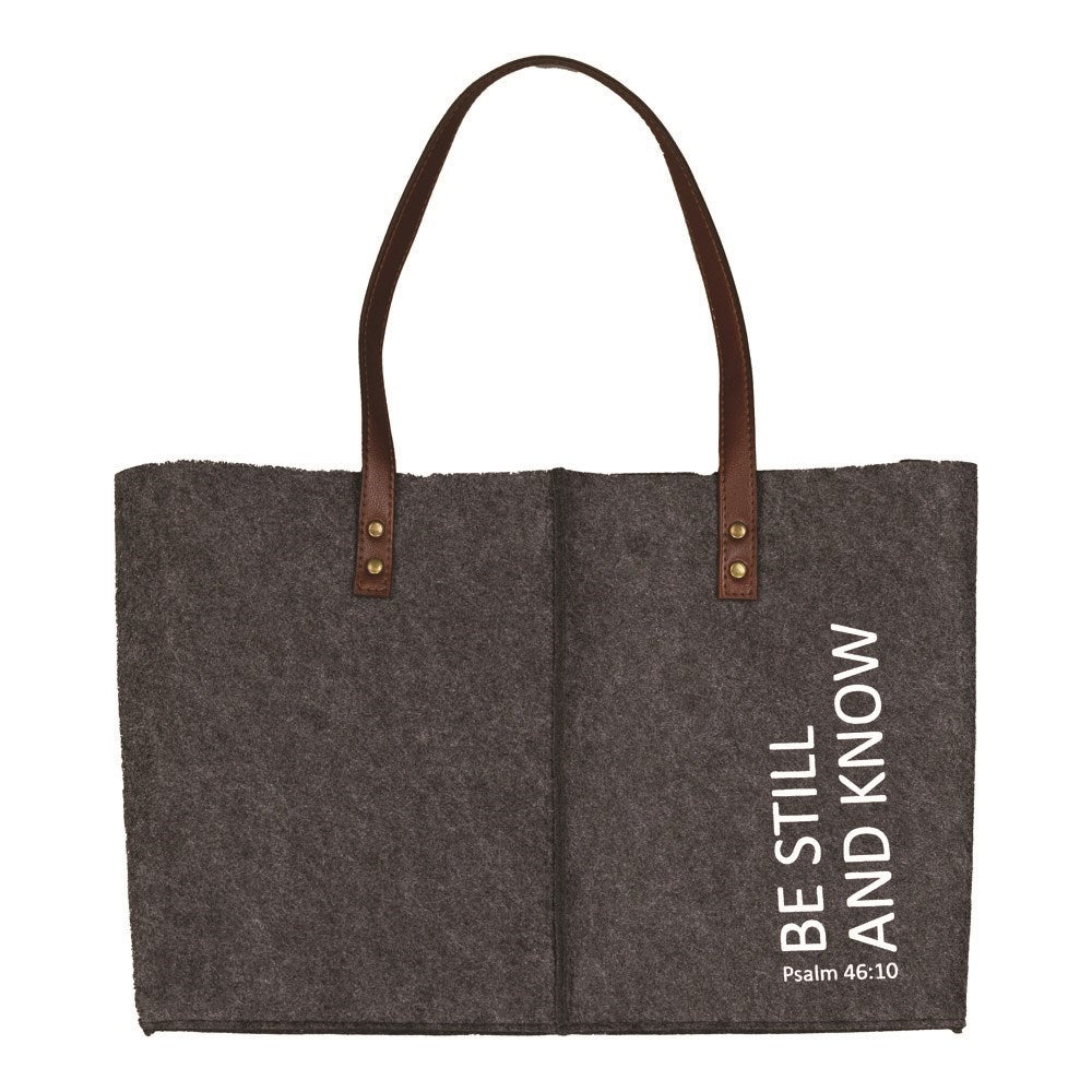 Tote Bag-Be Still And Know-Charcoal Felt (15" x 11")