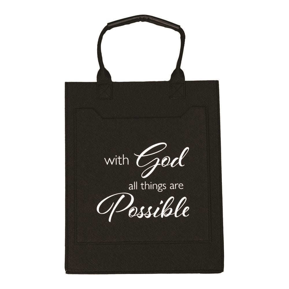 Tote Bag-With God All Things Are Possible-Black Felt (11.75" x 14.5")