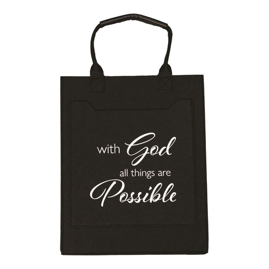 Tote Bag-With God All Things Are Possible-Black Felt (11.75" x 14.5")