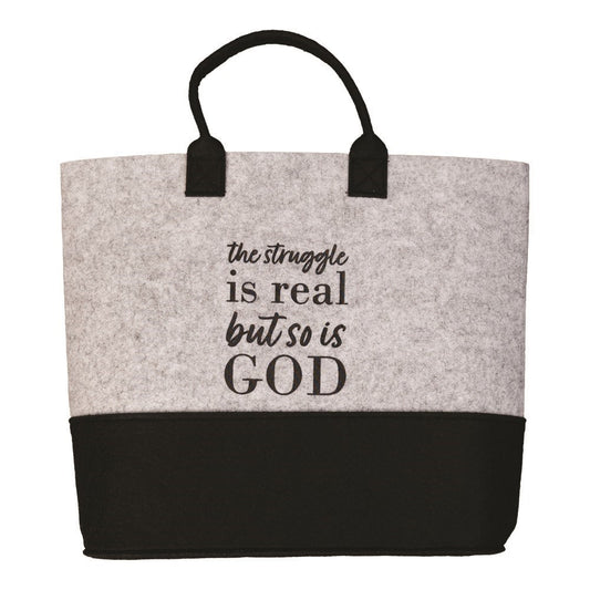Tote Bag-The Struggle Is Real But So is God-Black/Grey (11.75" x 12.5")