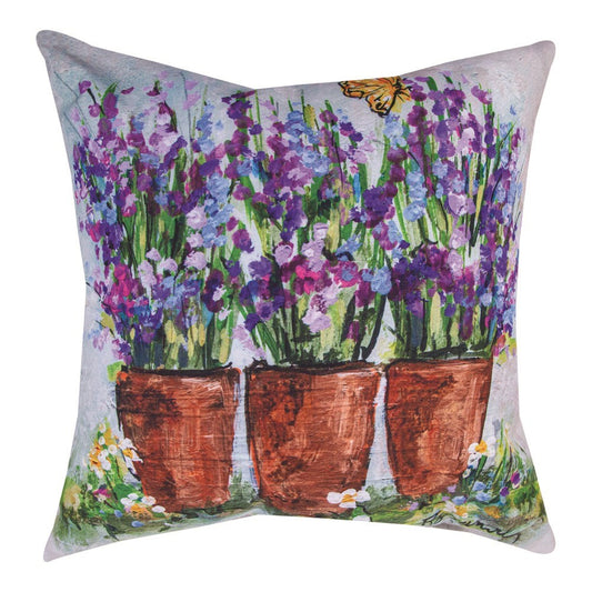 Pillow-Three Pots With Lavender-Indoor/Outdoor (18" x 18")