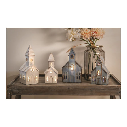 Home Decor-LED Church-Blue-Light Unto My Path (3.25" x 3" x 7.625") (Set Of 4)