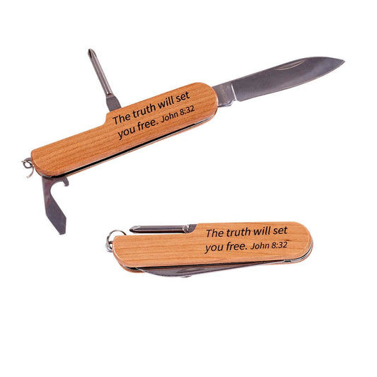 Cherrywood 3-Tool Knife w/Card-Set Free (John 8:32)