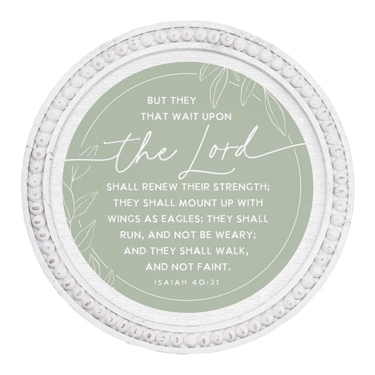 Beaded Art Round-Wait Upon The Lord Green (14" x 14")