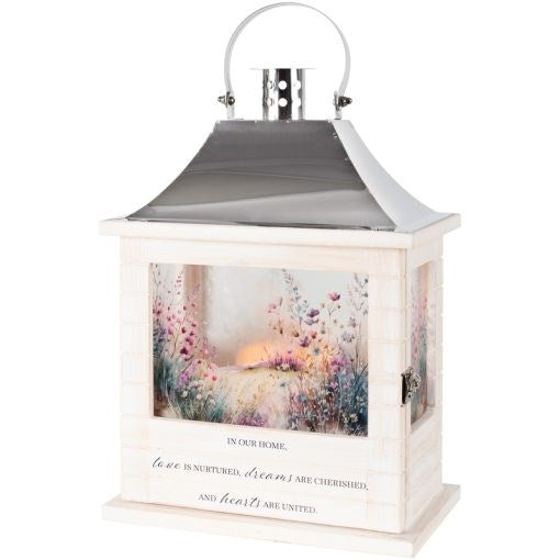 Lantern w/Flameless LED Candle & Timer-Wooden Slat/In Our Home (8.75" x 12.5" x 5.25")