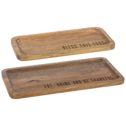 Serving Tray-Bless This Food & Thankful (14" x 7") (Set Of 2)