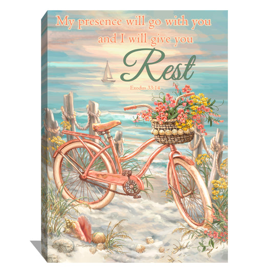 Frameless Canvas-Bicycle By The Sea (10" x 14")