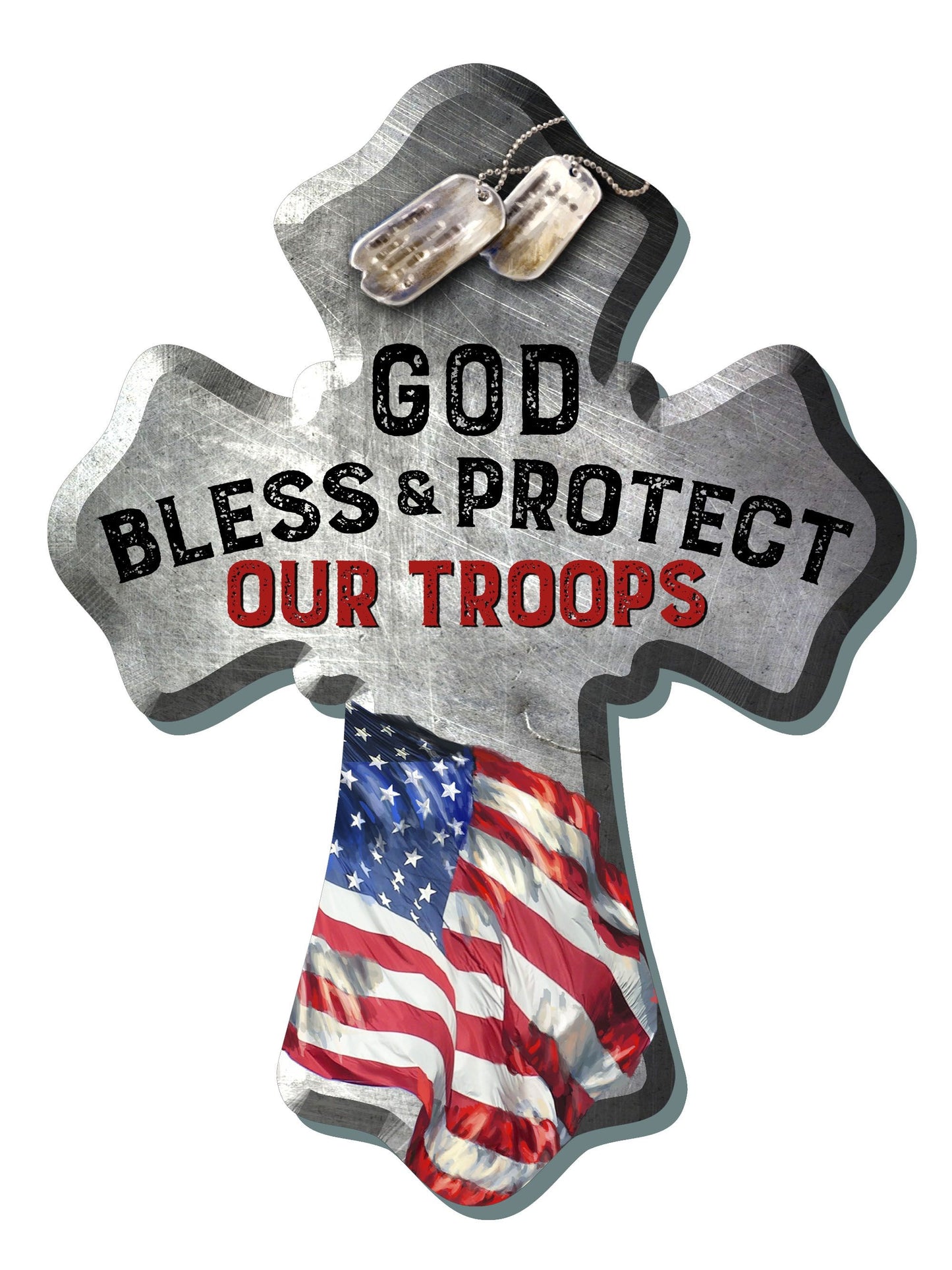 Wall Cross-God Bless & Protect Our Troops (6" x 8")