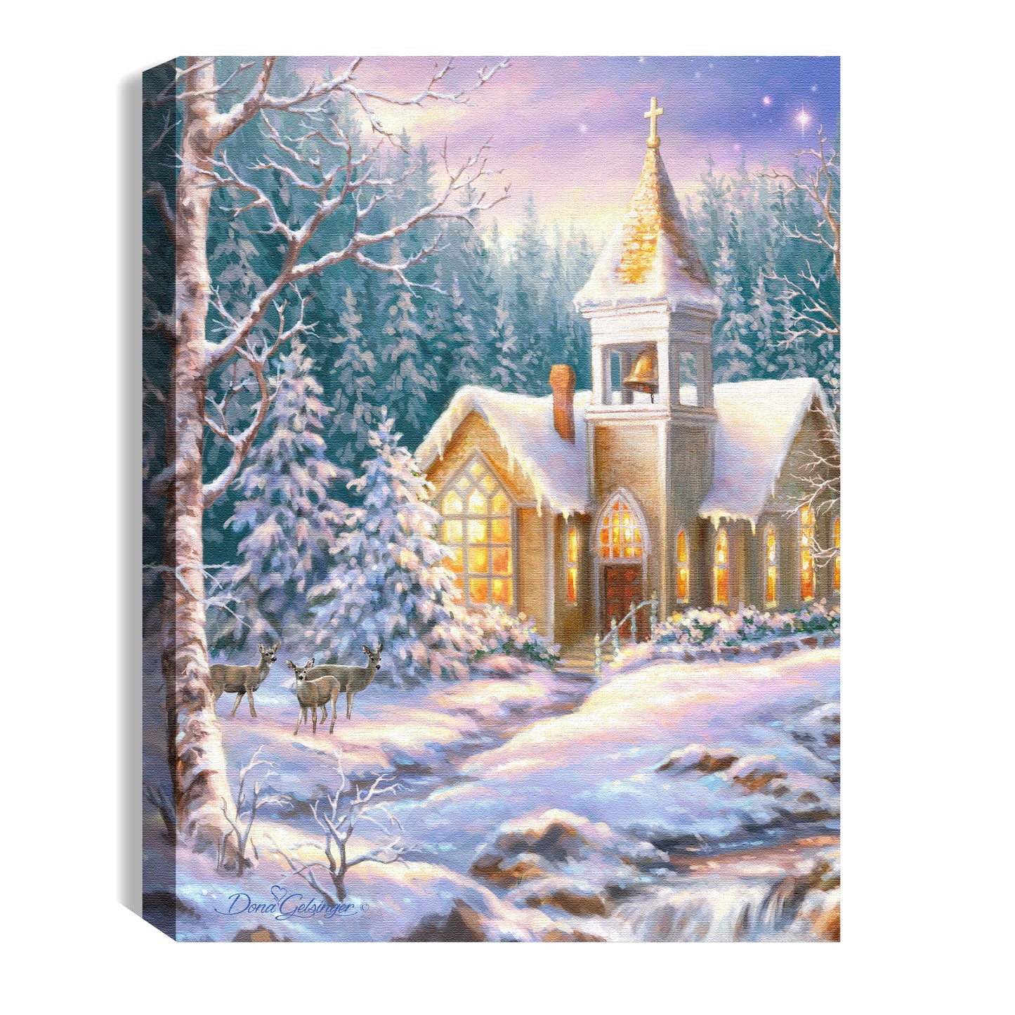 Mini Canvas-Christmas Chapel-LED Tabletop w/Timer (8" x 6")