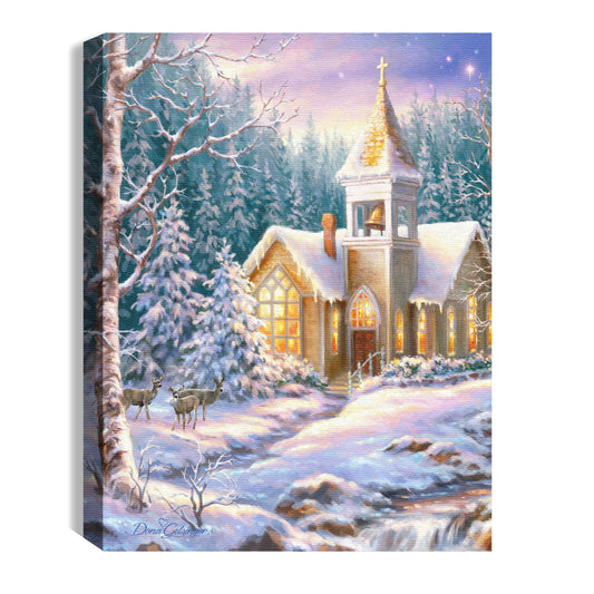 Mini Canvas-Christmas Chapel-LED Tabletop w/Timer (8" x 6")