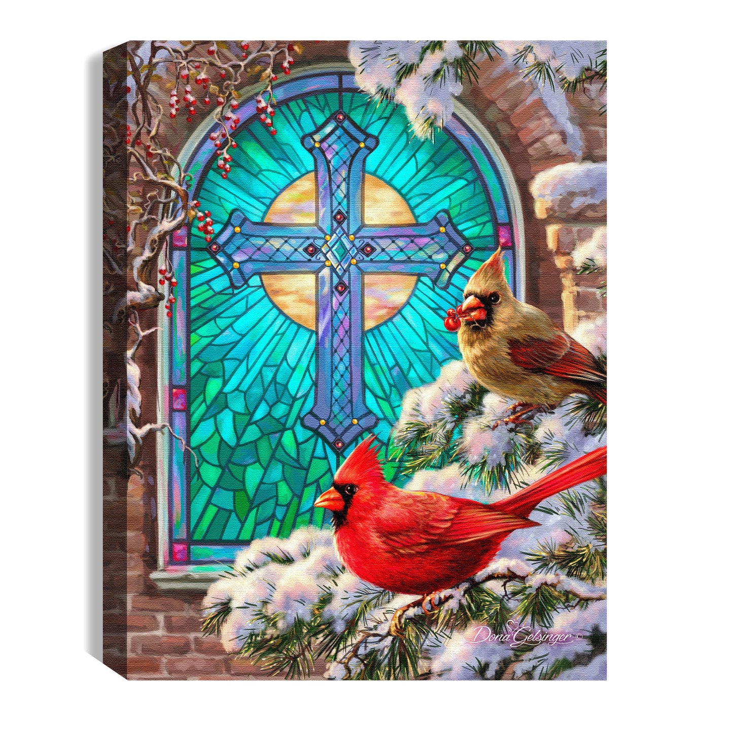 Mini Canvas-Christmas Church Window-LED Tabletop w/Timer (8" x 6")