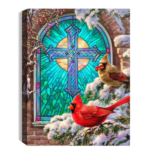 Mini Canvas-Christmas Church Window-LED Tabletop w/Timer (8" x 6")