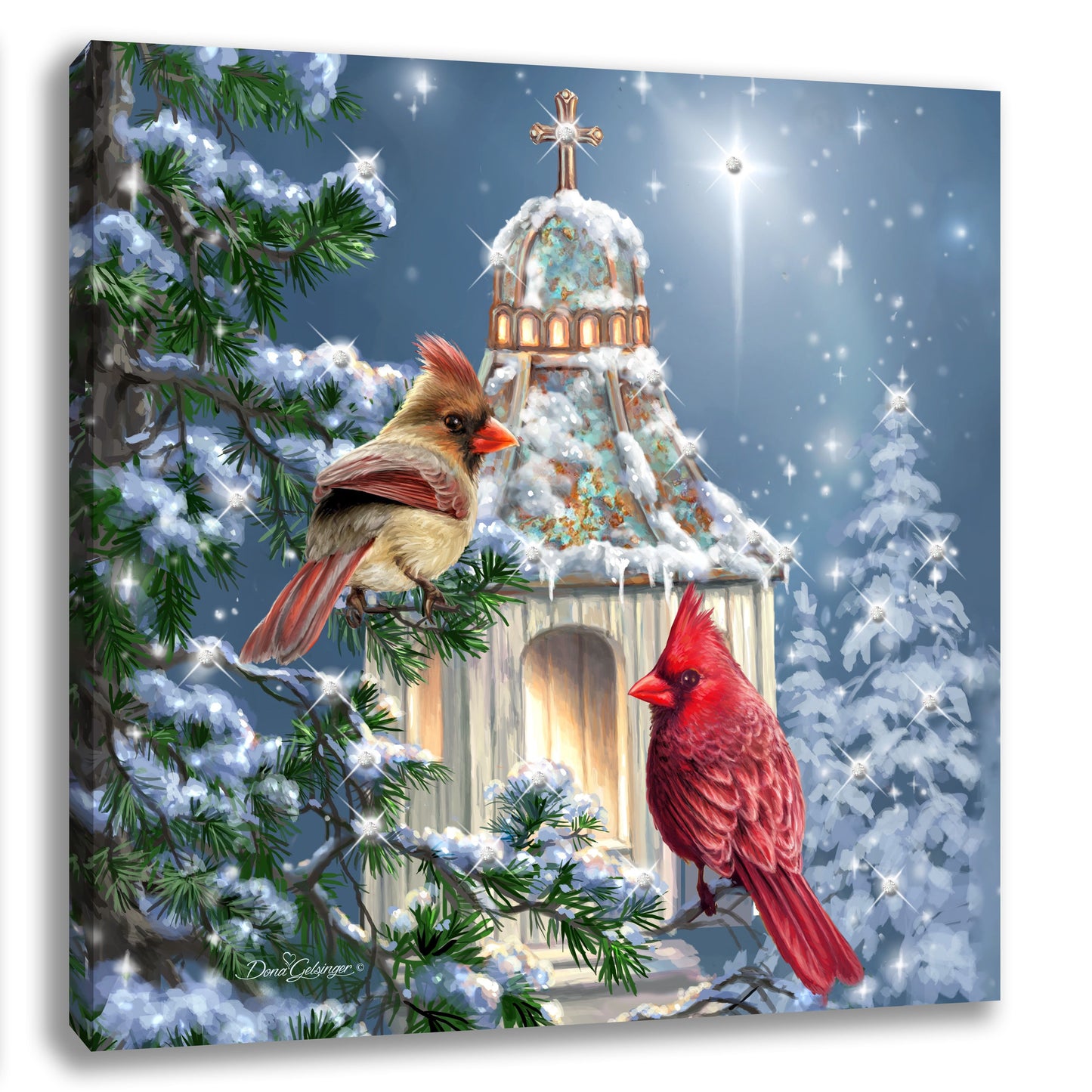 Pizazz Print-Little Cardinal Chapel w/ Dazzling Crystals (10" x 10")