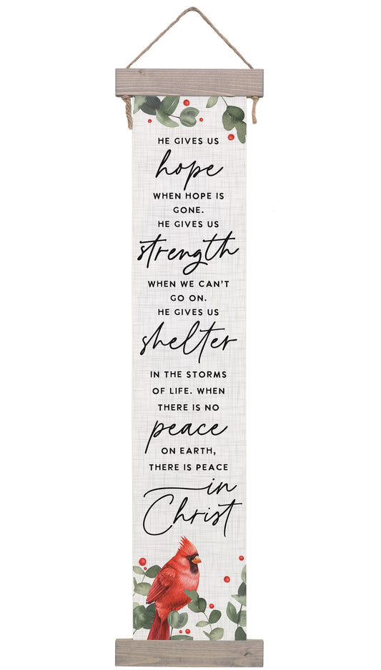 Hanging Canvas-Peace In Christ Cardinal (8.5 x 40)