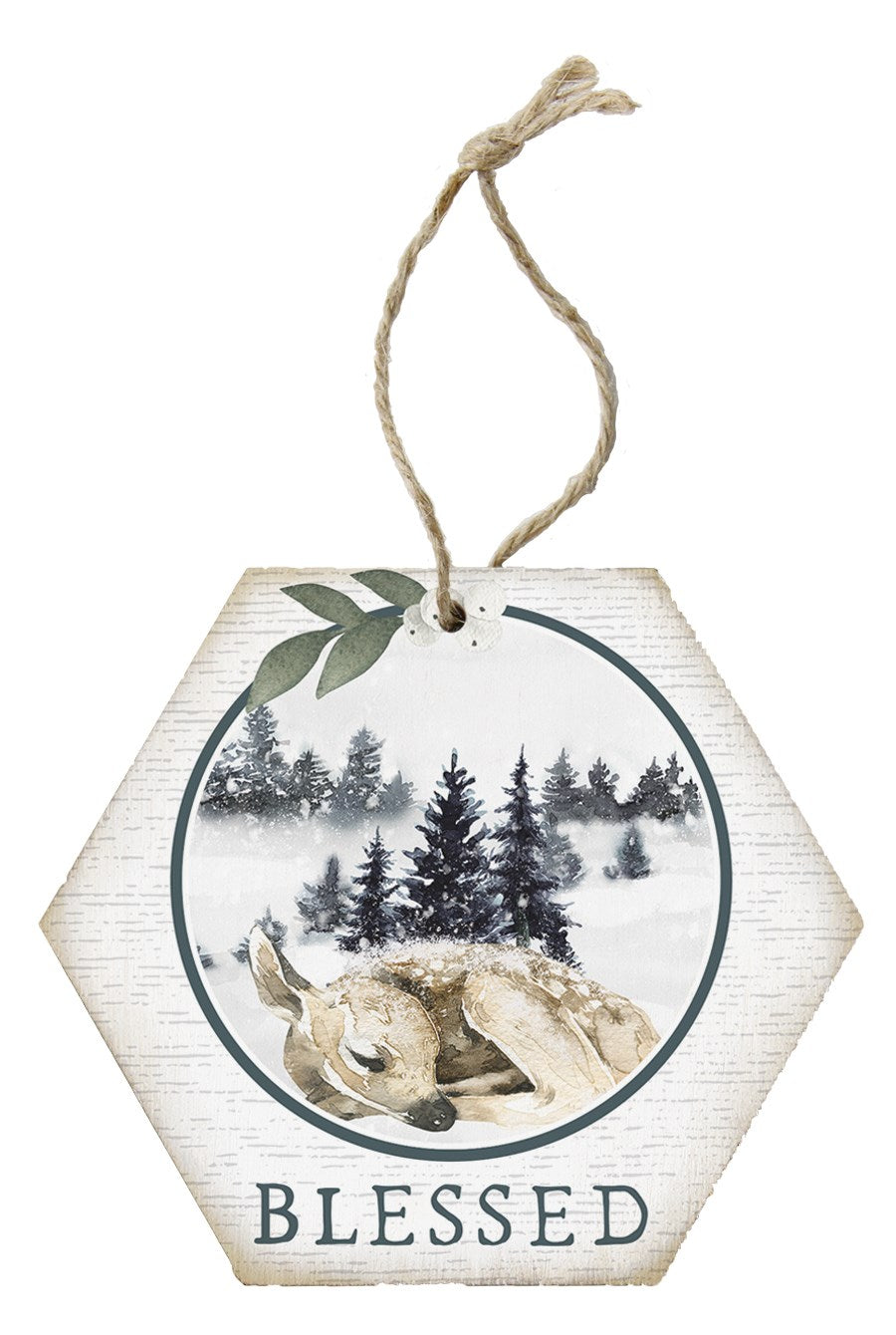 Ornament-Honeycomb-Blessed Deer (6.875 x 4.5)
