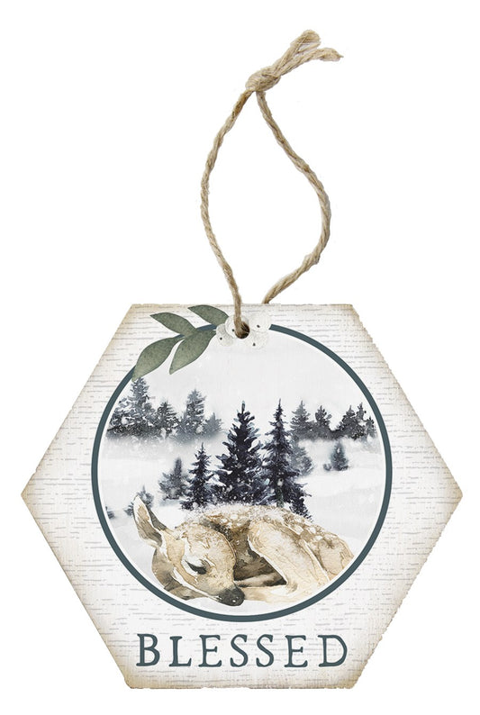 Ornament-Honeycomb-Blessed Deer (6.875 x 4.5)