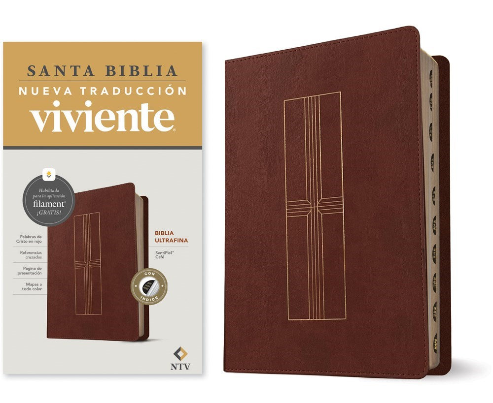 NTV Thinline Bible  Filament-Enabled (Biblia ultrafina con Filament)-Brown LeatherLike Indexed