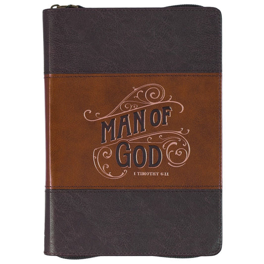 Journal Classic W/ Zip-Brown Two-tone Man of God 1 Tim. 6:11