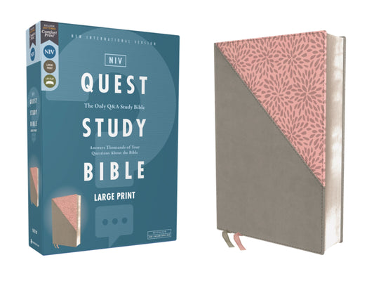 NIV Quest Study Bible/Large Print (Comfort Print)-Gray/Pink Leathersoft