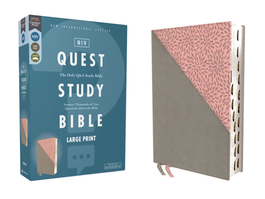 NIV Quest Study Bible/Large Print (Comfort Print)-Gray/Pink Leathersoft Indexed