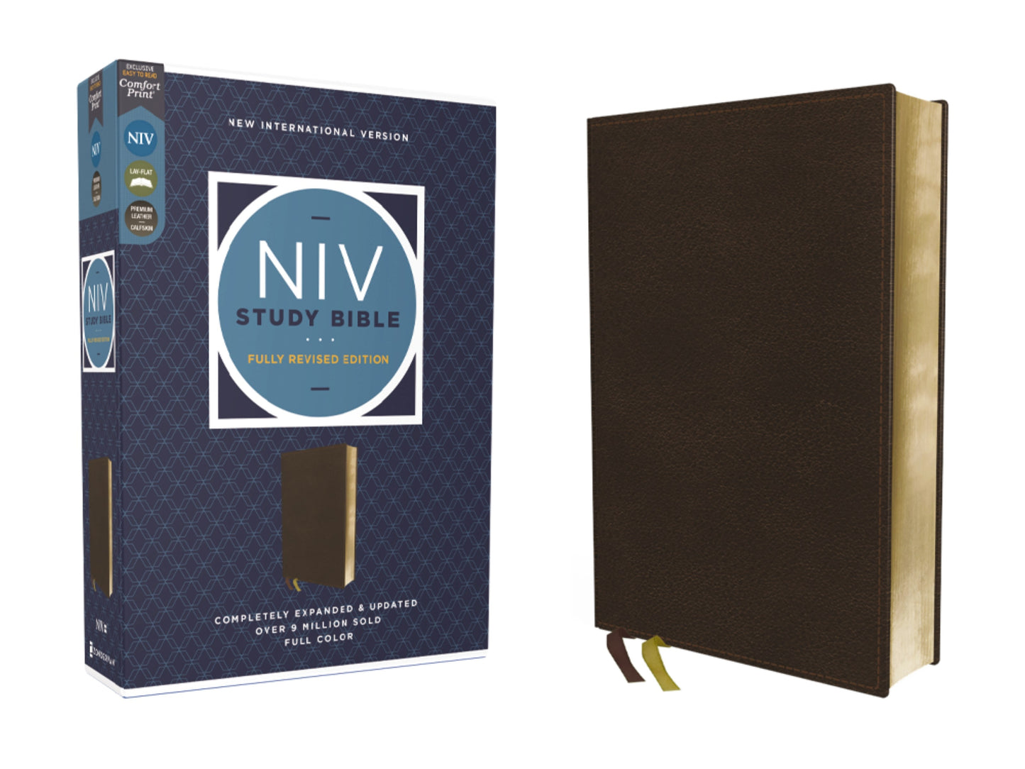 NIV Study Bible  Fully Revised Edition (Comfort Print)-Brown Genuine Calfskin Leather