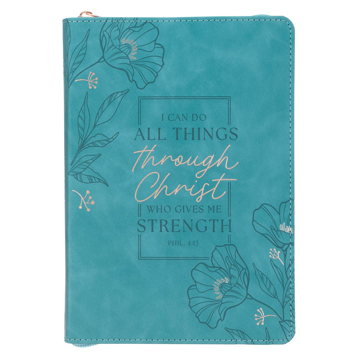 Journal Classic W/ Zip-Teal All Things Through Christ Phil. 4:13