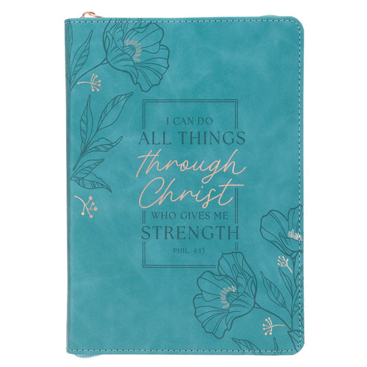 Journal Classic W/ Zip-Teal All Things Through Christ Phil. 4:13