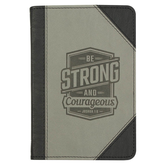 Journal Handy Faux Leather-Black Be Strong and Courageous Josh. 1:9
