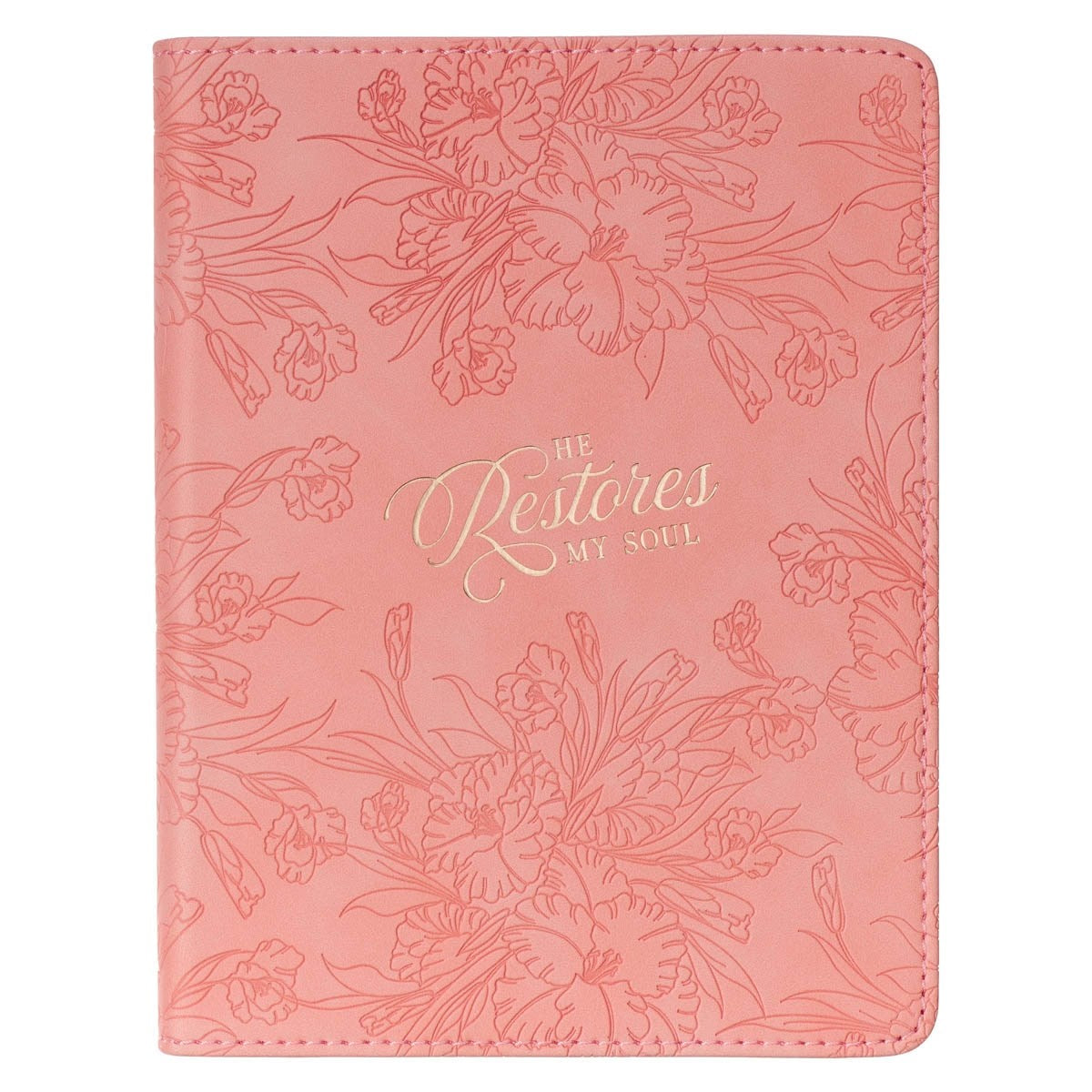 Journal Handy Faux Leather-Pink He Restores My Soul Ps. 23:3