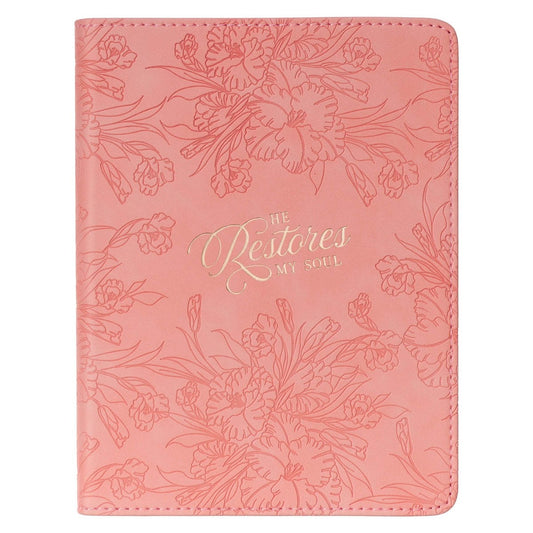 Journal Handy Faux Leather-Pink He Restores My Soul Ps. 23:3