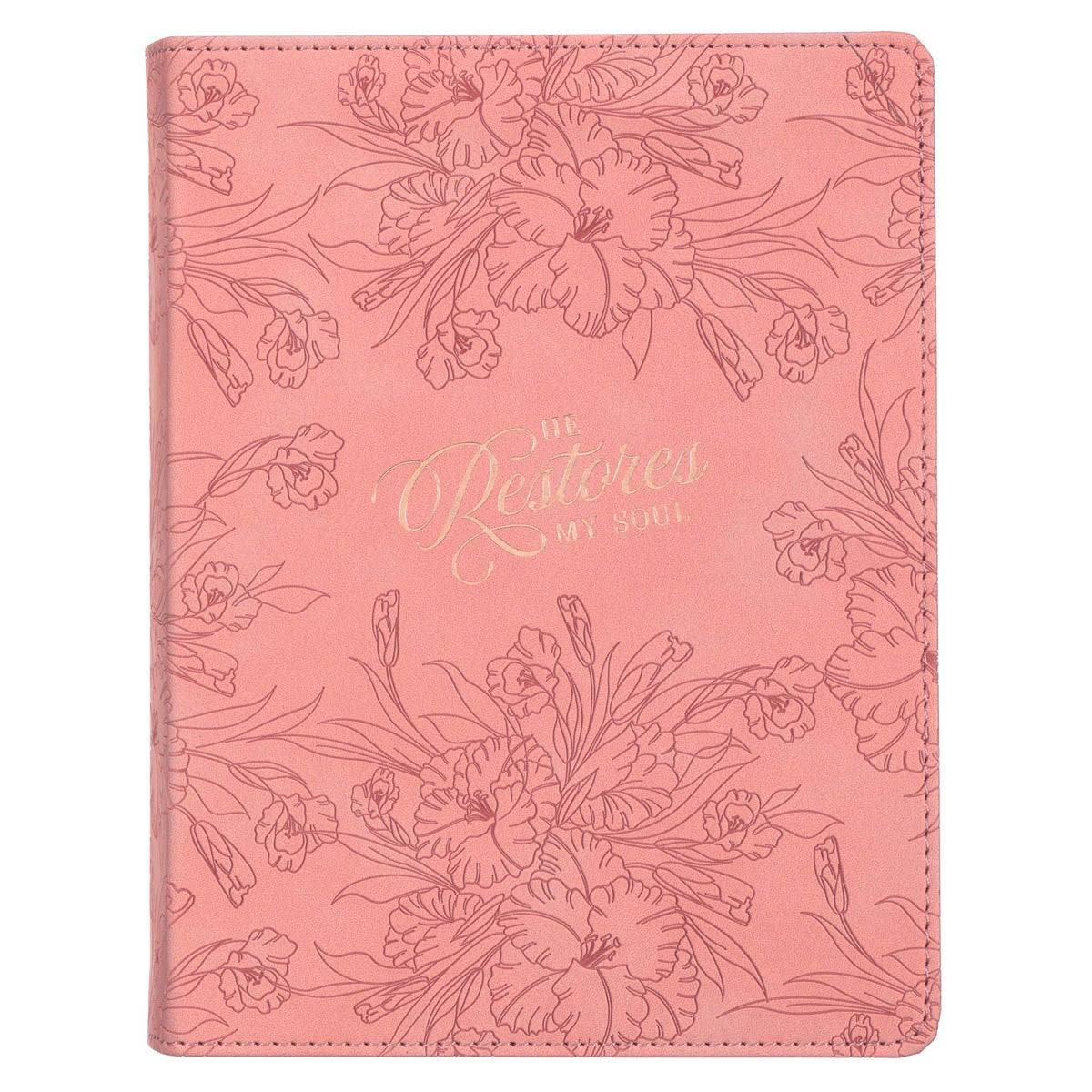 Journal Handy Faux Leather-Pink He Restores My Soul Ps. 23:3