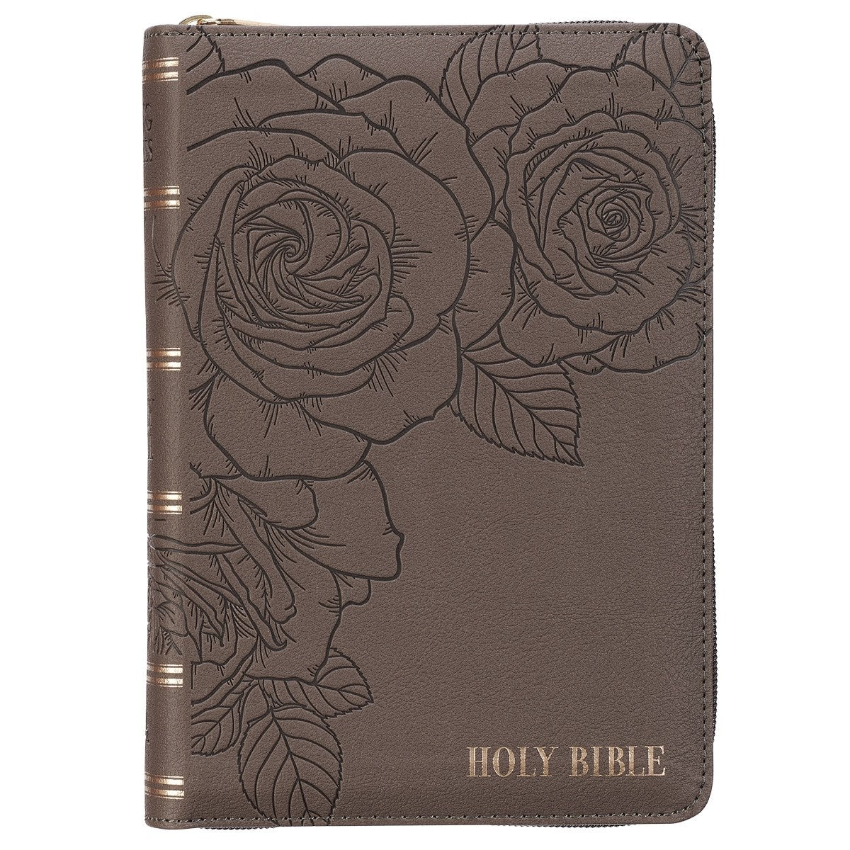 KJV Large Print Compact Bible-Gray Faux Leather W/Zipper