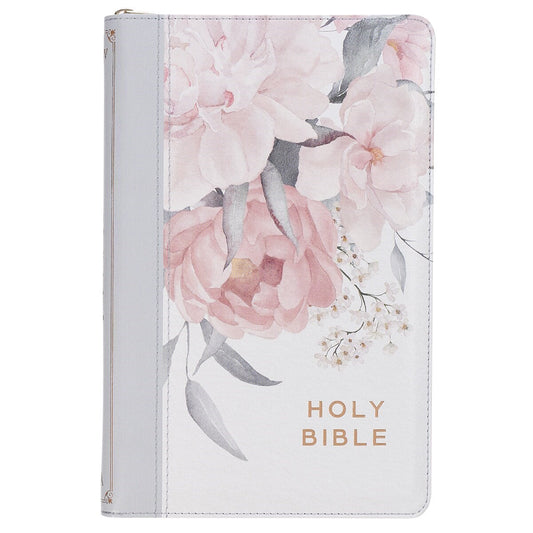 KJV Deluxe Gift Bible-Floral Printed Faux Leather W/Zipper