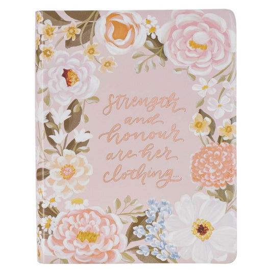 KJV Note-Taking Bible/Strength & Honor (Prov. 31:25)-Peach Floral Mango Faux Leather